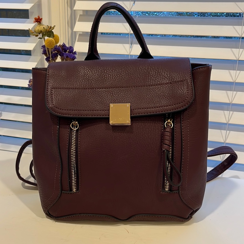 Deep Plum Convertible Faux Leather Handbag